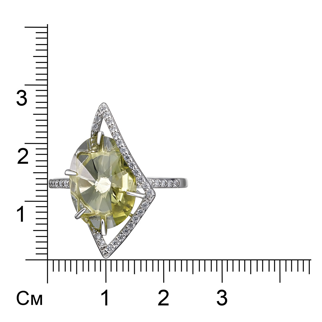 Серебряное кольцо 925 пробы; вставки 1 Цитрин; 36 Фианит бесцв.;