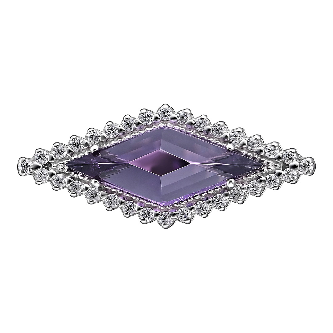 Серебряное кольцо 925 пробы; вставки 1 Аметист; 32 Фианит бесцв.;