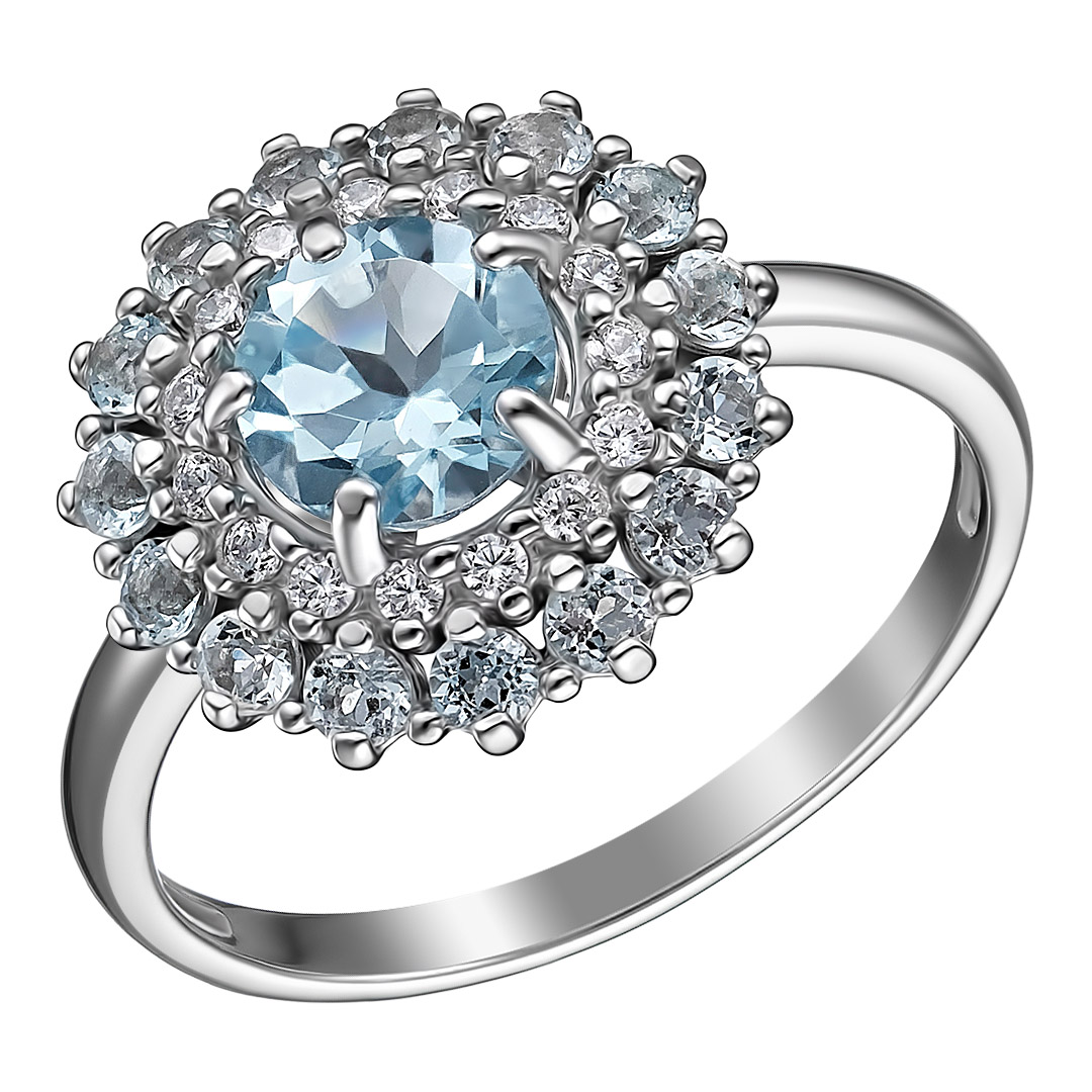 Серебряное кольцо 925 пробы; вставки 16 Топаз; 15 Фианит бесцв.;