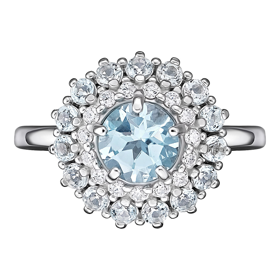 Серебряное кольцо 925 пробы; вставки 16 Топаз; 15 Фианит бесцв.;