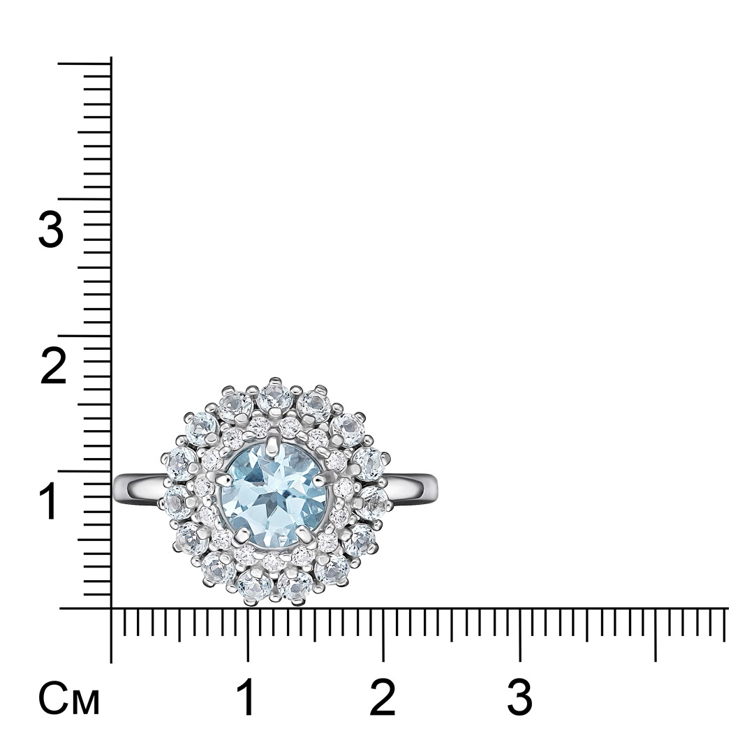 Серебряное кольцо 925 пробы; вставки 16 Топаз; 15 Фианит бесцв.;