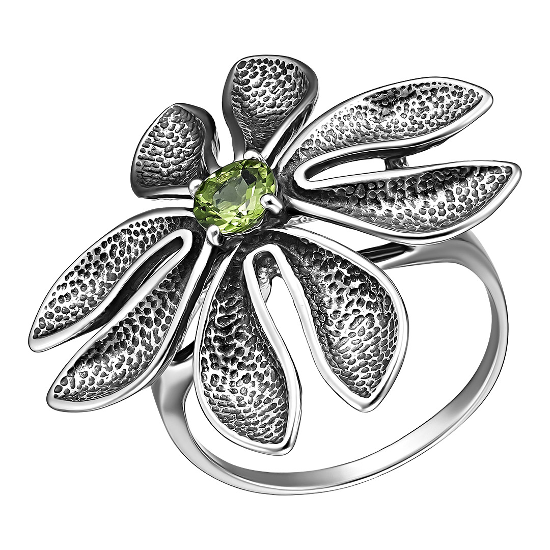 Серебряное кольцо 925 пробы; оксидирование; вставки 1 Хризолит;