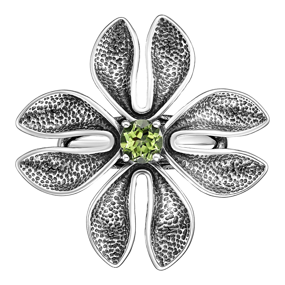 Серебряное кольцо 925 пробы; оксидирование; вставки 1 Хризолит;