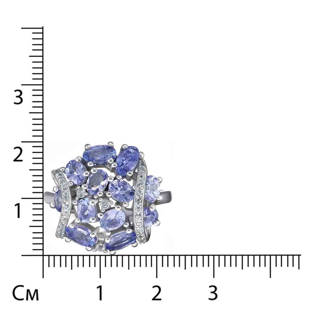 Серебряное кольцо 925 пробы; вставки 12 Танзанит 2ct; Россыпь Топаз бел.;