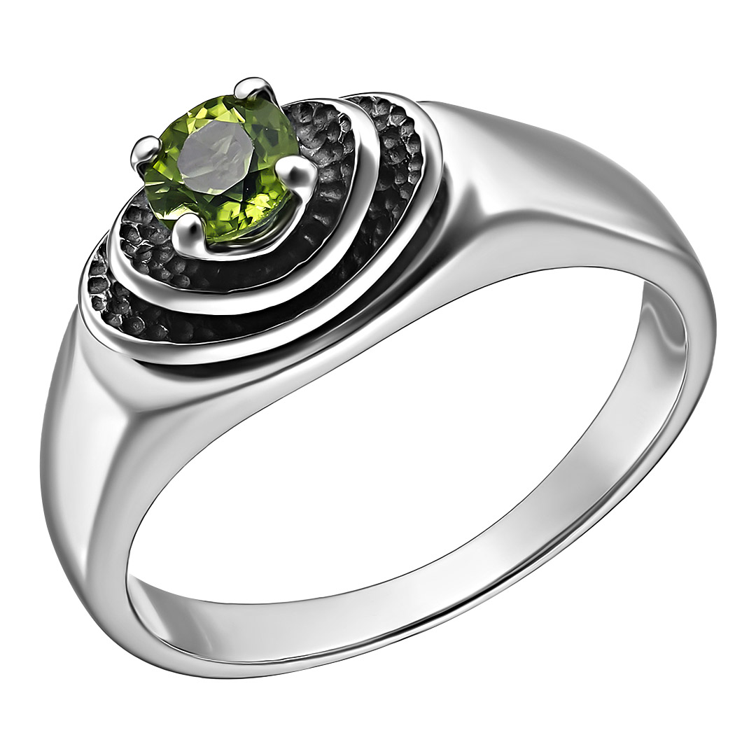 Серебряное кольцо 925 пробы; оксидирование; вставки 1 Хризолит;