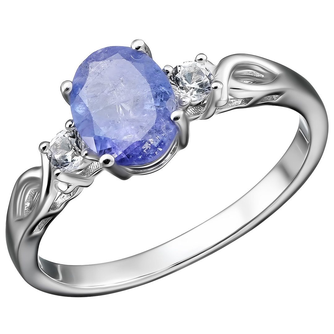 Серебряное кольцо 925 пробы; вставки 1 Танзанит 2,02ct; 2 Топаз бел. 0,28ct;