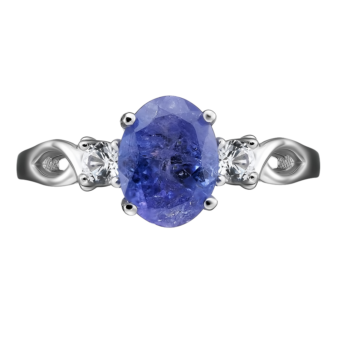 Серебряное кольцо 925 пробы; вставки 1 Танзанит 2,02ct; 2 Топаз бел. 0,28ct;