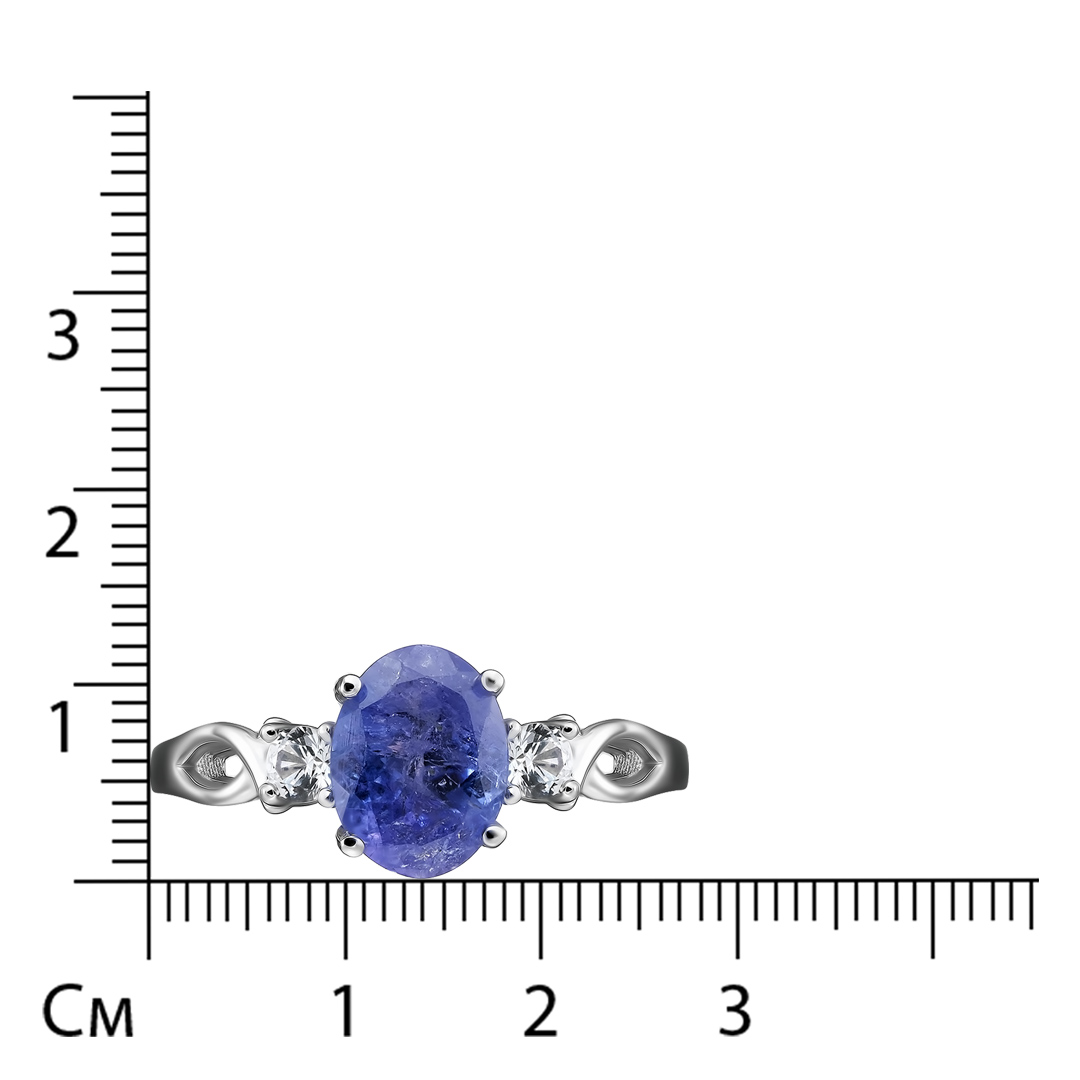 Серебряное кольцо 925 пробы; вставки 1 Танзанит 2,02ct; 2 Топаз бел. 0,28ct;