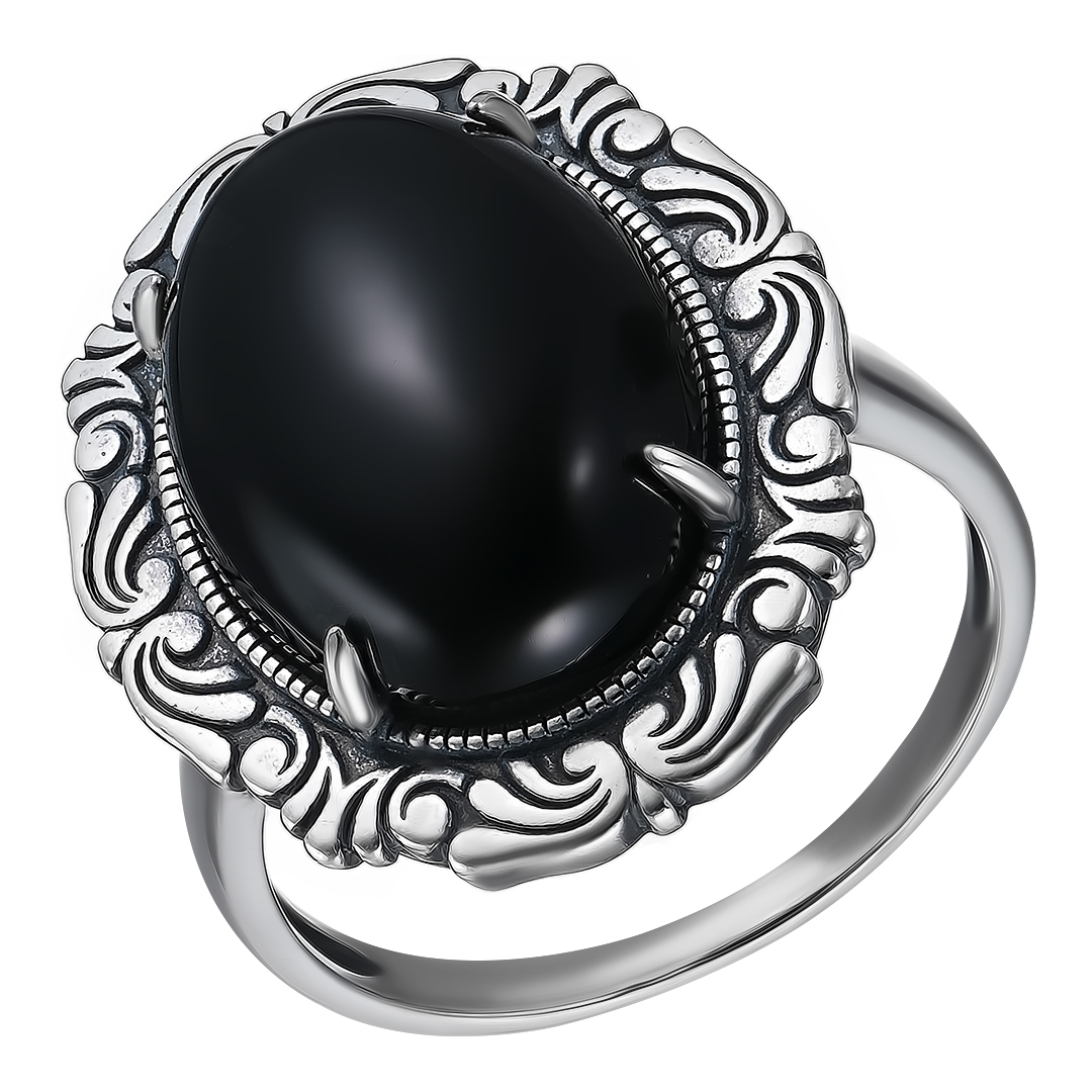 Серебряное кольцо 925 пробы; оксидирование; вставки 1 Агат нат.;