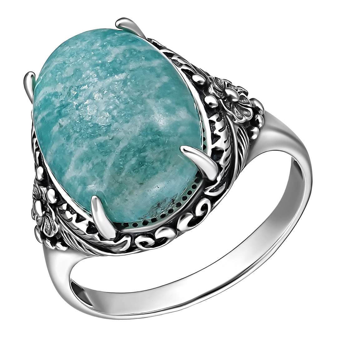 Серебряное кольцо 925 пробы; оксидирование; вставки 1 Амазонит нат.;