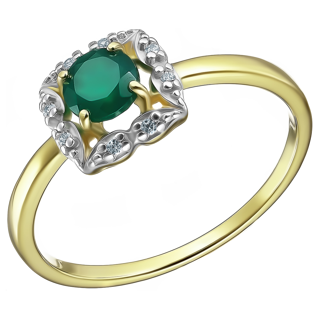 Серебряное кольцо 925 пробы; вставки 1 Агат; 8 Фианит бесцв.;