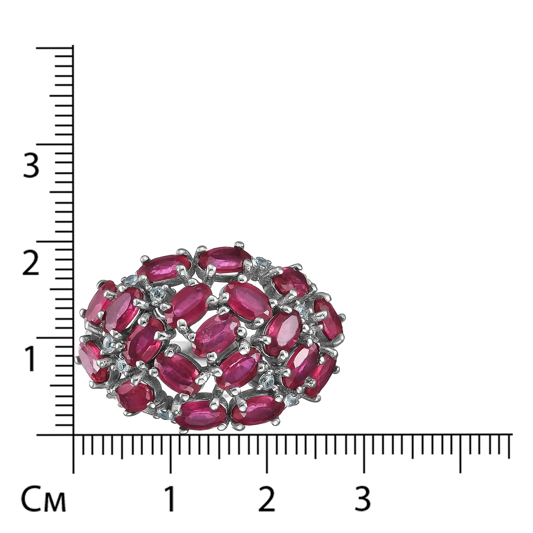 Серебряное кольцо 925 пробы; вставки 19 Рубин F/2 6,02ct; Россыпь Топаз бел.;