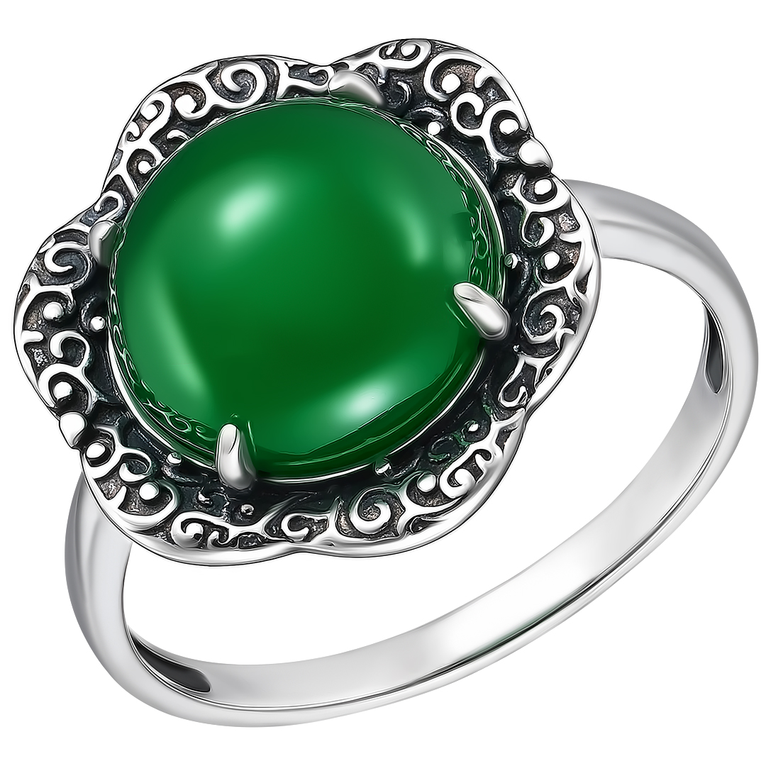 Серебряное кольцо 925 пробы; оксидирование; вставки 1 Агат нат.;