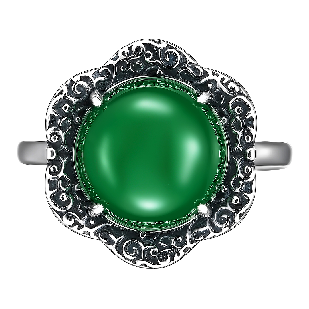 Серебряное кольцо 925 пробы; оксидирование; вставки 1 Агат нат.;