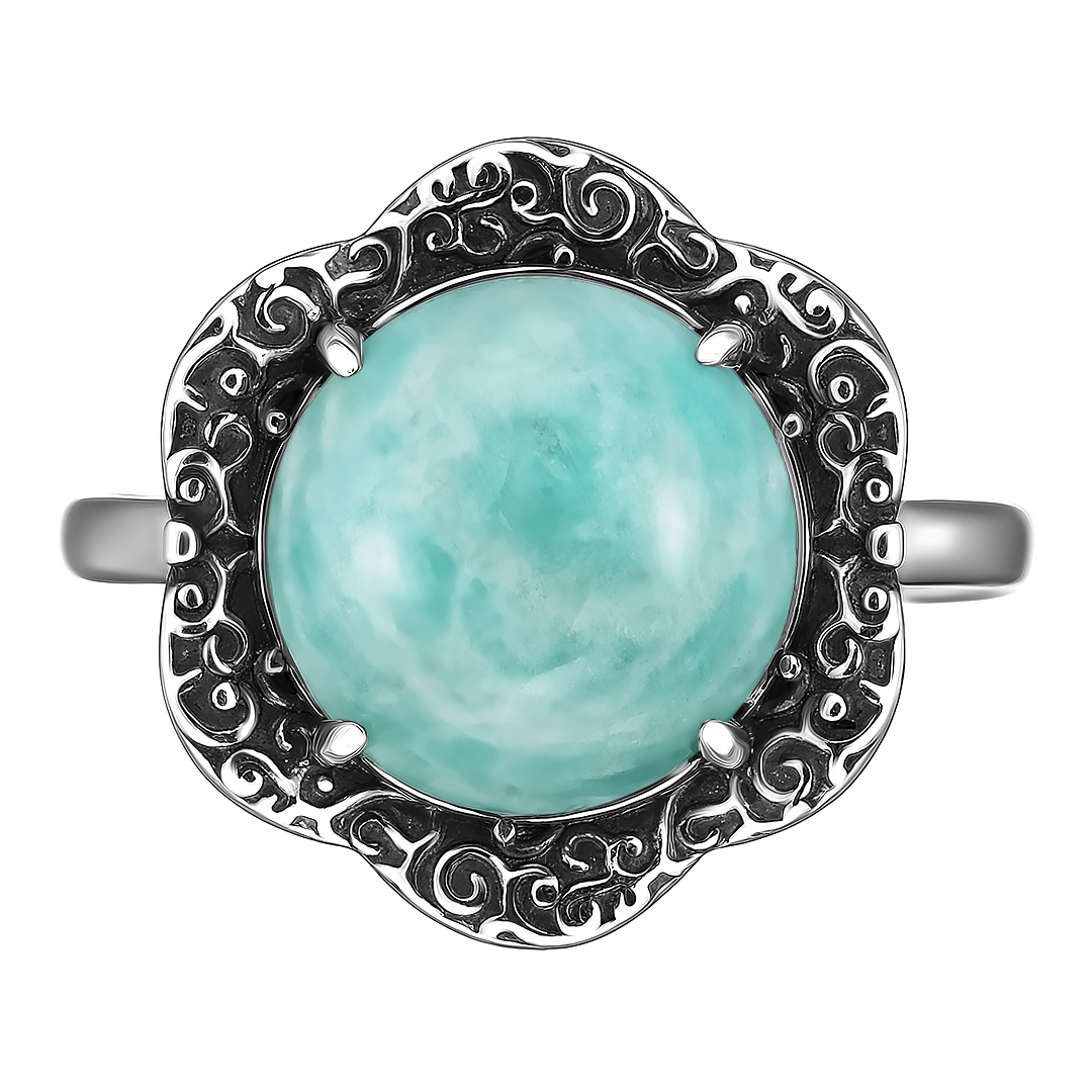 Серебряное кольцо 925 пробы; оксидирование; вставки 1 Амазонит нат.;
