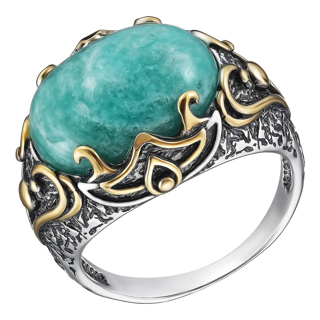 Серебряное кольцо 925 пробы; оксидирование; вставки 1 Амазонит нат.;
