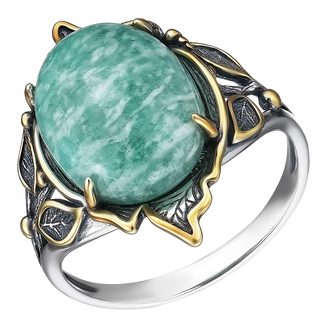 Серебряное кольцо 925 пробы; оксидирование; вставки 1 Амазонит нат.;