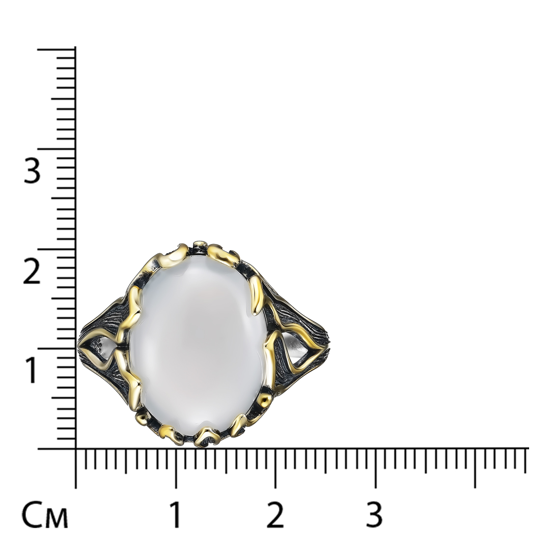 Серебряное кольцо 925 пробы; оксидирование; вставки 1 Лунный камень нат.;