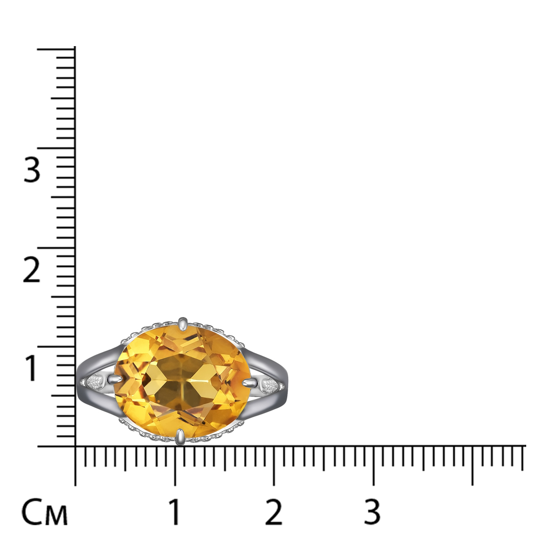 Серебряное кольцо 925 пробы; вставки 1 Цитрин; 40 Фианит бесцв.;