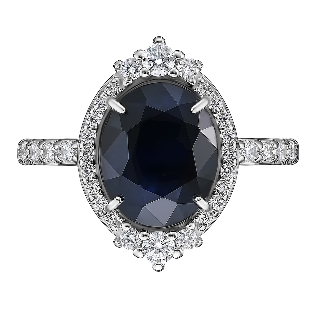 Серебряное кольцо 925 пробы; вставки 1 Сапфир 3 U/2; 34 Фианит бесцв.;