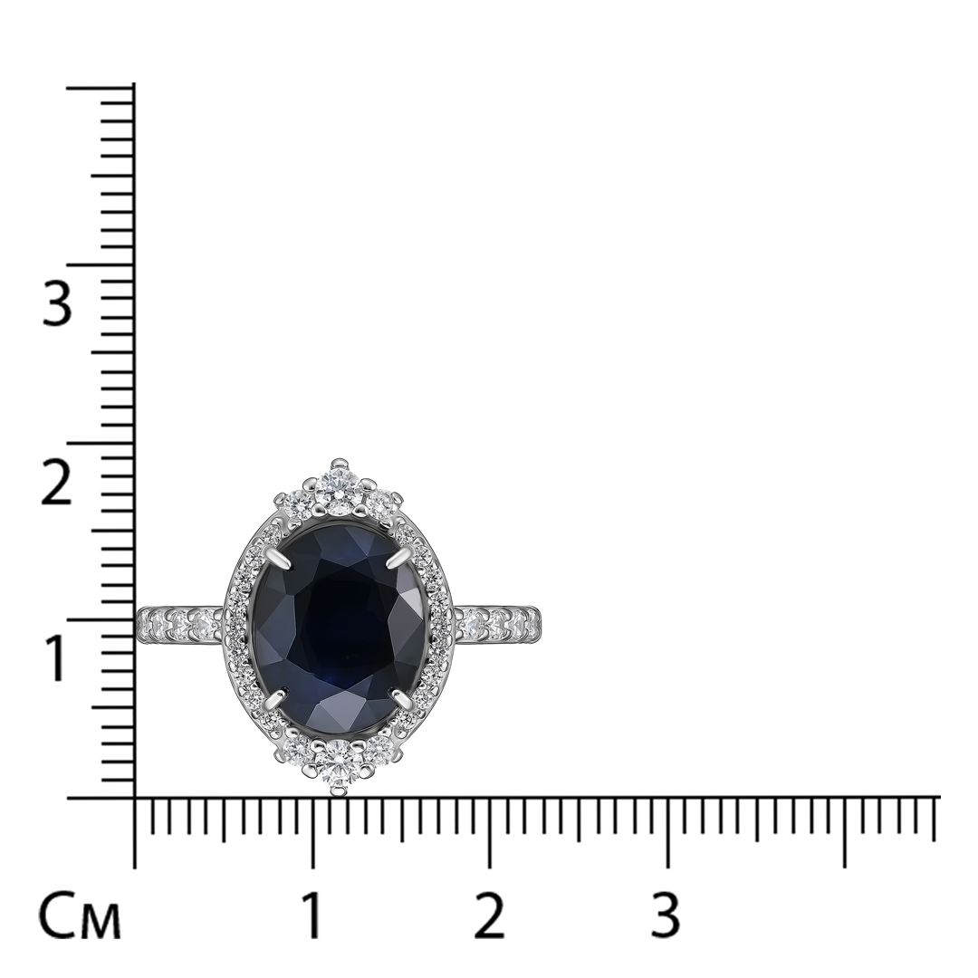Серебряное кольцо 925 пробы; вставки 1 Сапфир 3 U/2; 34 Фианит бесцв.;