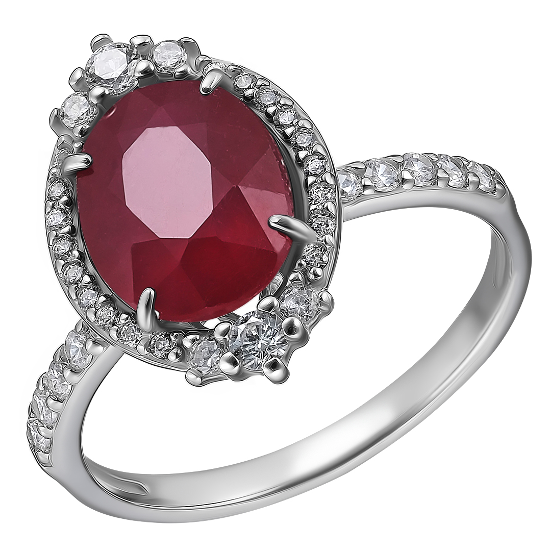 Серебряное кольцо 925 пробы; вставки 1 Рубин 3,42 F/2; 34 Фианит бесцв.;