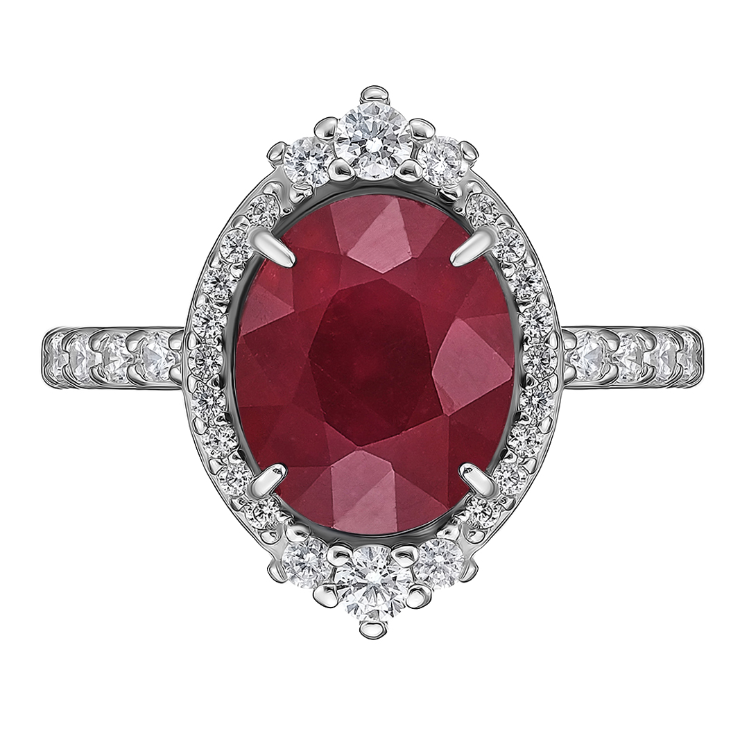 Серебряное кольцо 925 пробы; вставки 1 Рубин 3,42 F/2; 34 Фианит бесцв.;