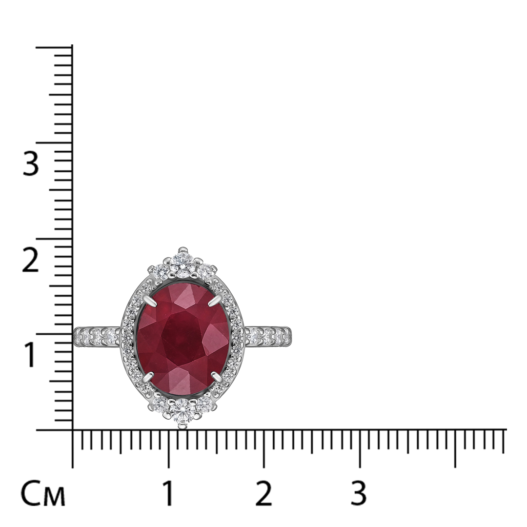 Серебряное кольцо 925 пробы; вставки 1 Рубин 3,42 F/2; 34 Фианит бесцв.;
