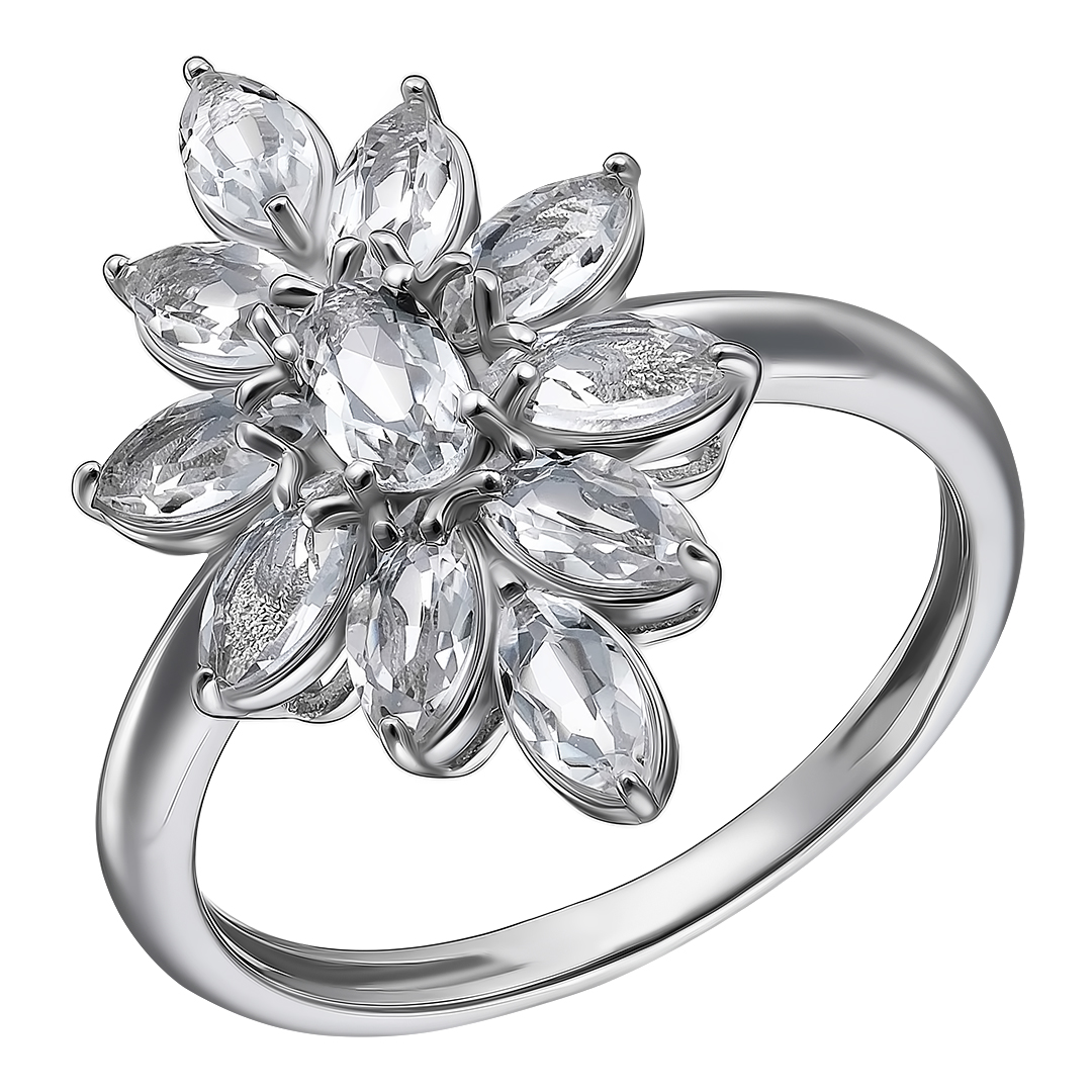 Серебряное кольцо 925 пробы; вставки 11 Горный Хрусталь;
