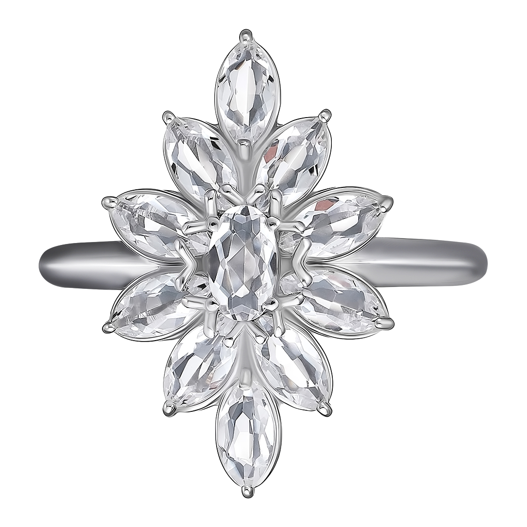 Серебряное кольцо 925 пробы; вставки 11 Горный Хрусталь;