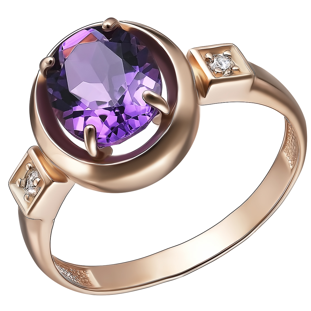 Серебряное кольцо 925 пробы; вставки 1 Аметист; 2 Фианит бесцв.;