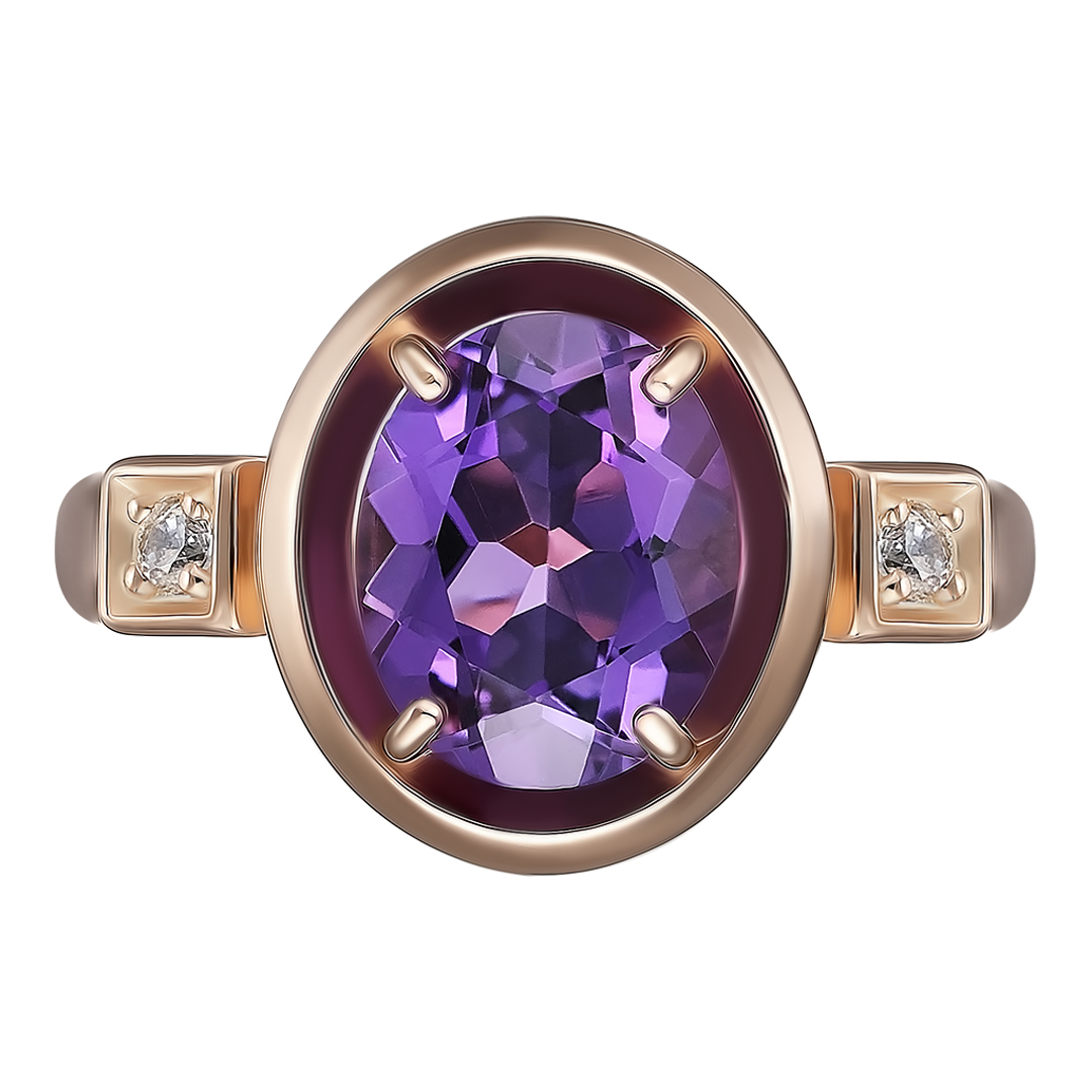 Серебряное кольцо 925 пробы; вставки 1 Аметист; 2 Фианит бесцв.;