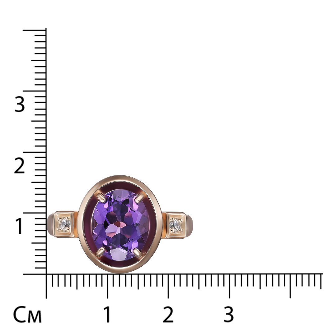 Серебряное кольцо 925 пробы; вставки 1 Аметист; 2 Фианит бесцв.;