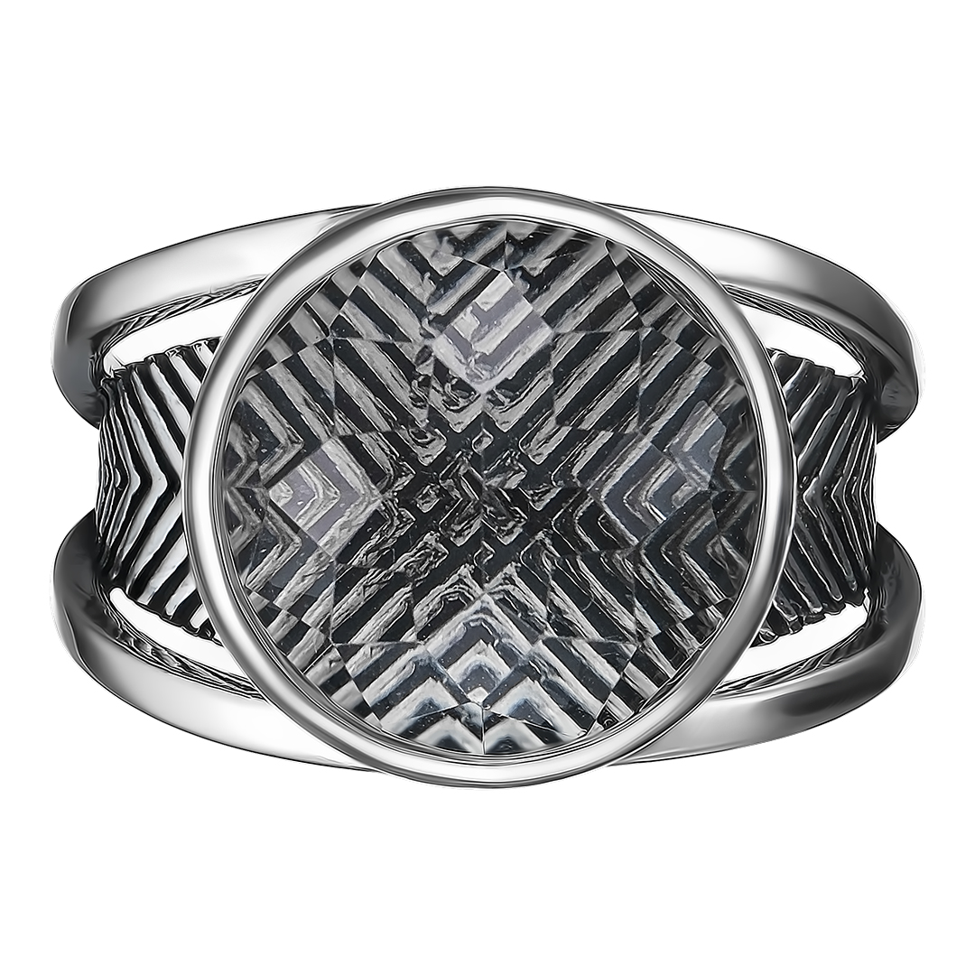 Серебряное кольцо 925 пробы; оксидирование; вставки 1 Кварц ГТ бесцв.;