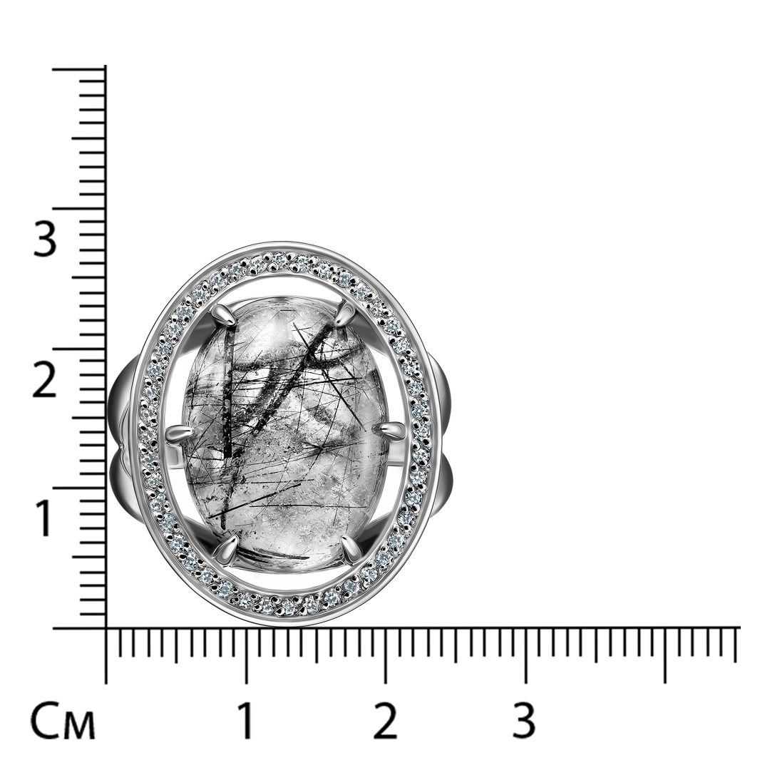 Серебряное кольцо 925 пробы; вставки 1 Кварц рутиловый; 44 Фианит бесцв.;