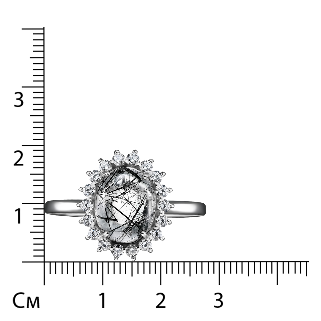 Серебряное кольцо 925 пробы; вставки 1 Кварц рутиловый; 18 Фианит бесцв.;