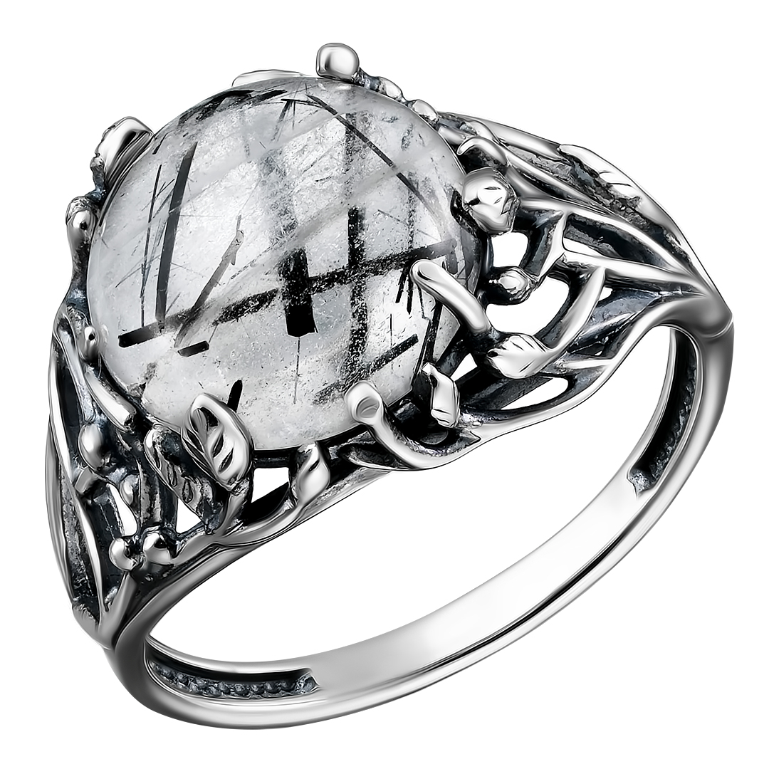 Серебряное кольцо 925 пробы; оксидирование; вставки 1 Кварц рутиловый;