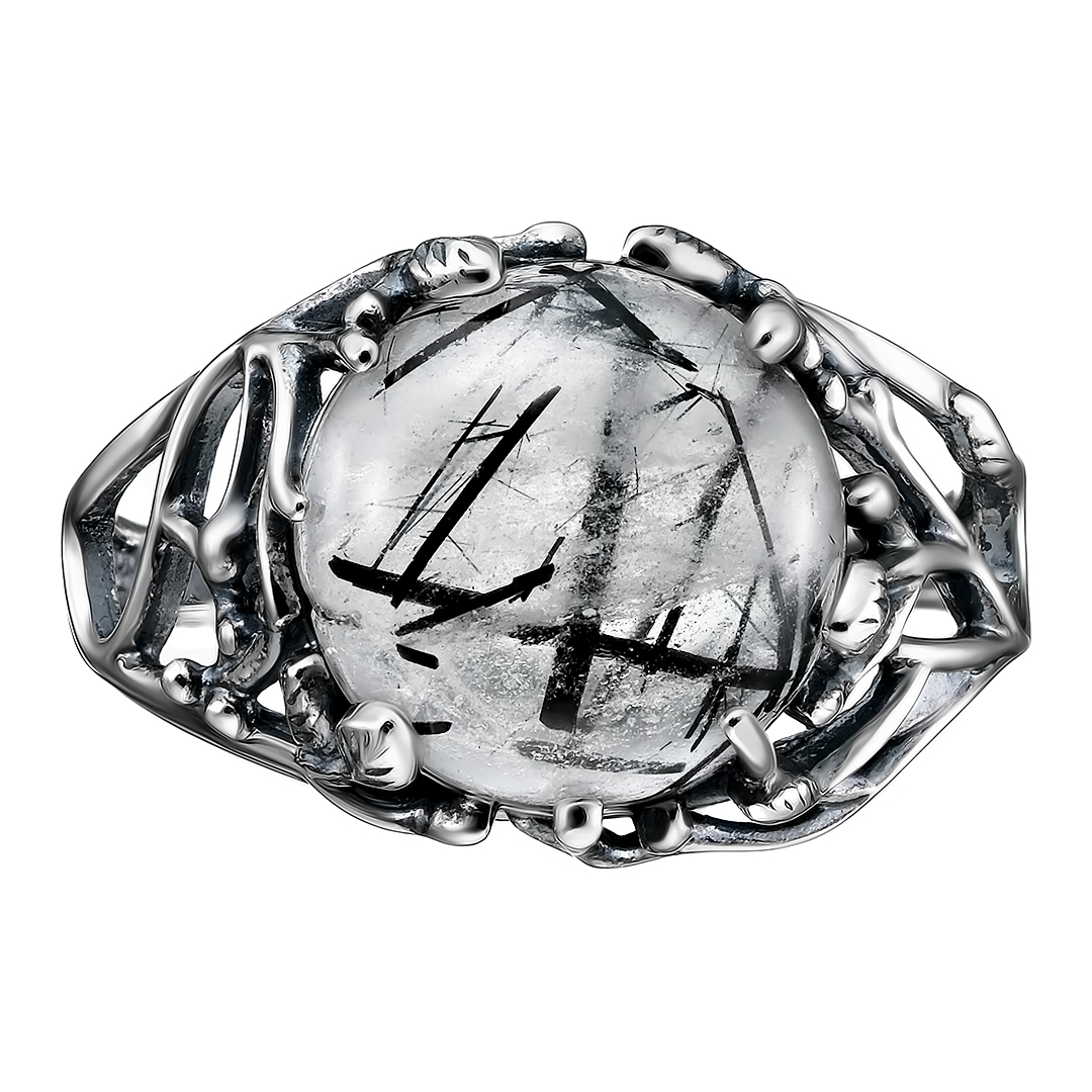 Серебряное кольцо 925 пробы; оксидирование; вставки 1 Кварц рутиловый;
