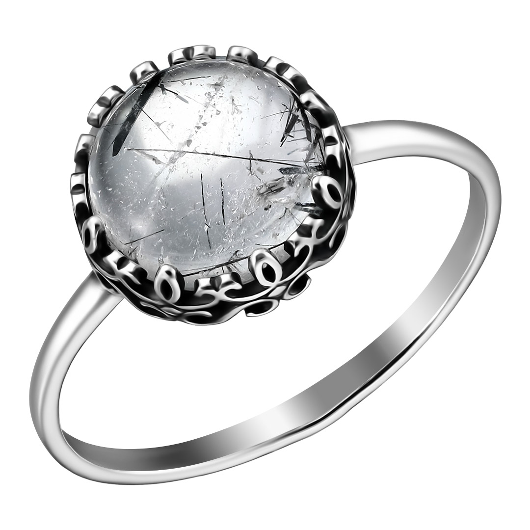 Серебряное кольцо 925 пробы; оксидирование; вставки 1 Кварц рутиловый;