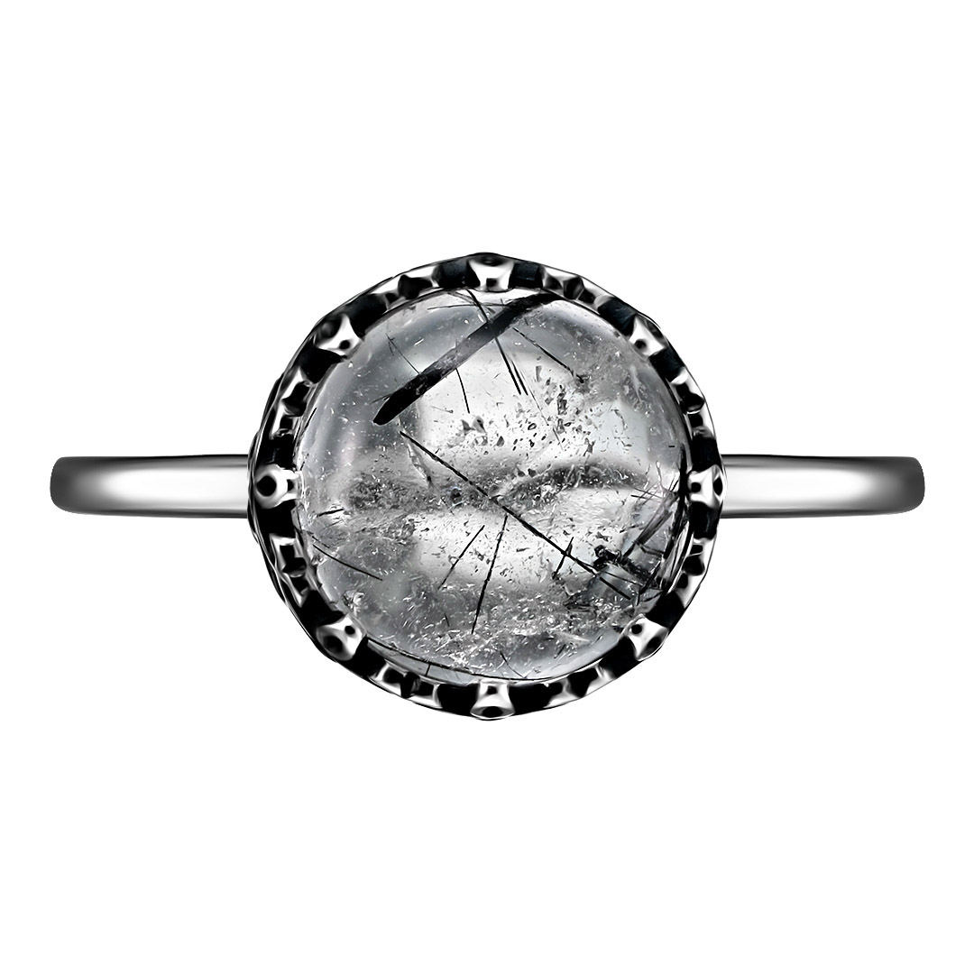 Серебряное кольцо 925 пробы; оксидирование; вставки 1 Кварц рутиловый;