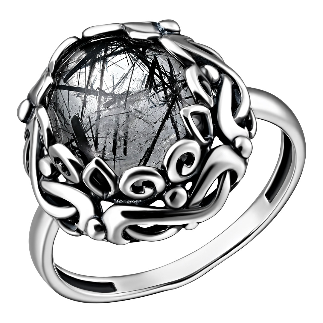 Серебряное кольцо 925 пробы; оксидирование; вставки 1 Кварц рутиловый;