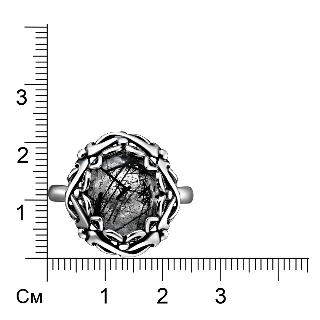 Серебряное кольцо 925 пробы; оксидирование; вставки 1 Кварц рутиловый;
