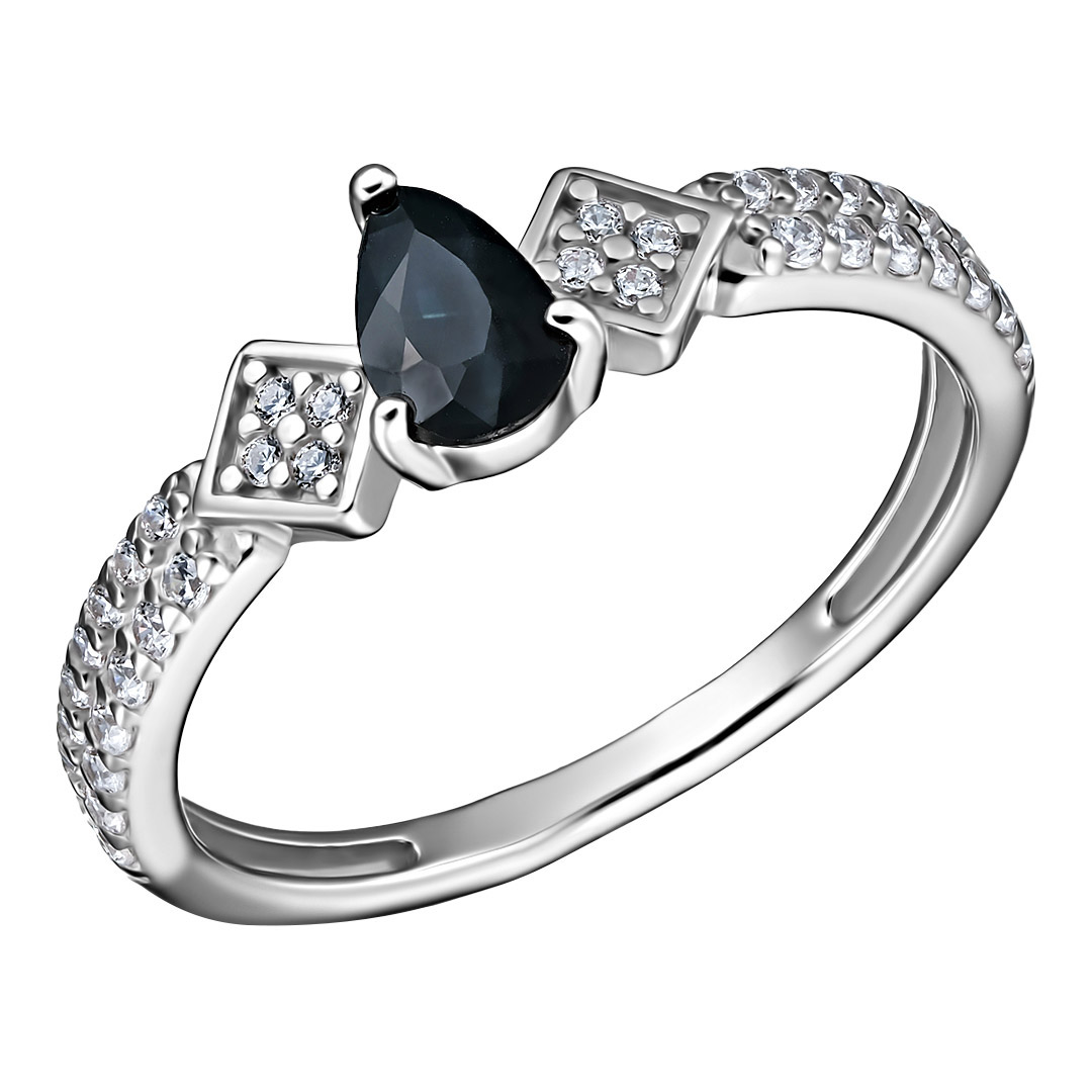Серебряное кольцо 925 пробы; вставки 38 Фианит бесцв.; 1 Сапфир 0,4 U/2