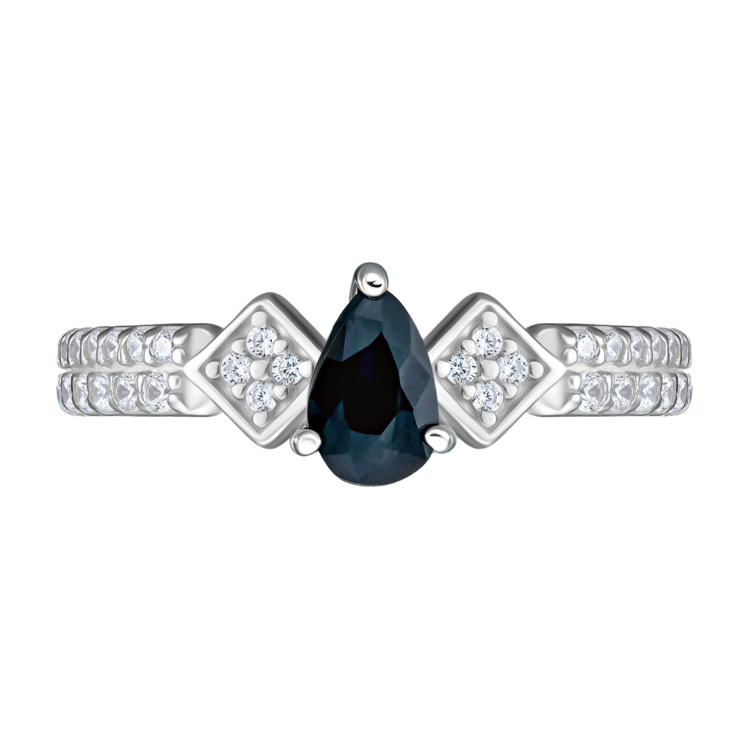 Серебряное кольцо 925 пробы; вставки 38 Фианит бесцв.; 1 Сапфир 0,4 U/2