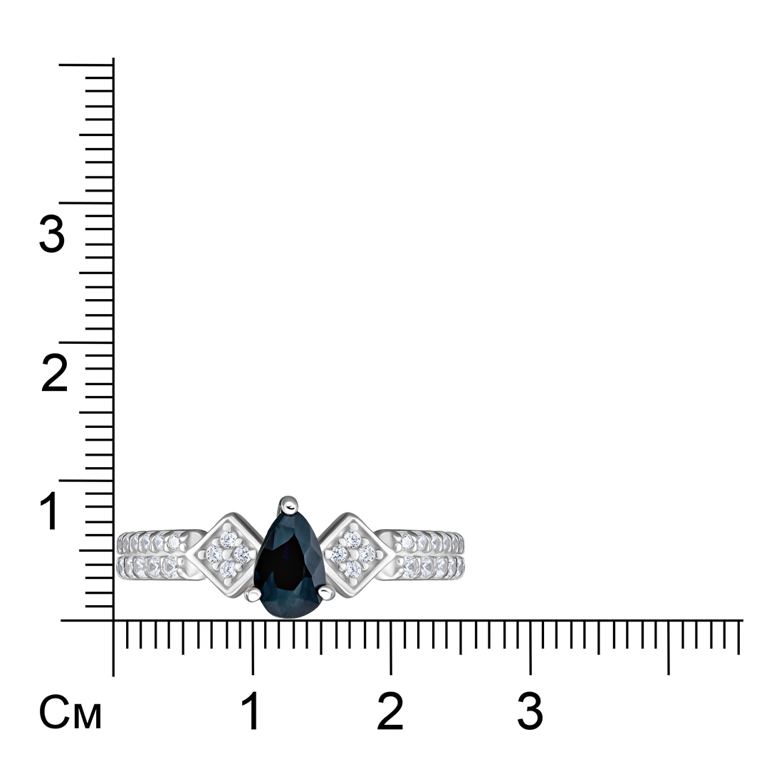 Серебряное кольцо 925 пробы; вставки 38 Фианит бесцв.; 1 Сапфир 0,4 U/2