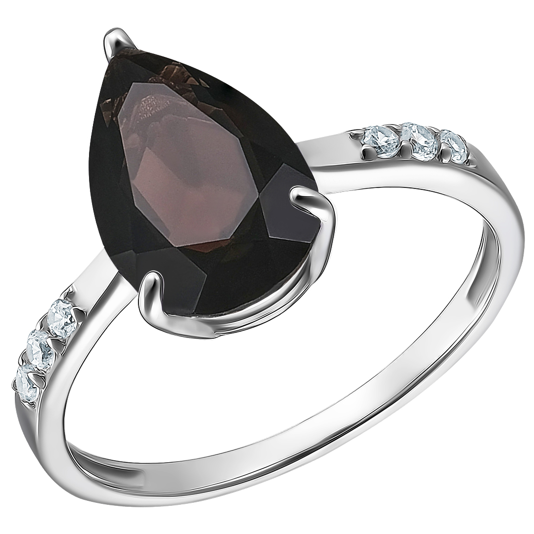 Серебряное кольцо 925 пробы; вставки 1 Раухтопаз; 6 Фианит бесцв.;