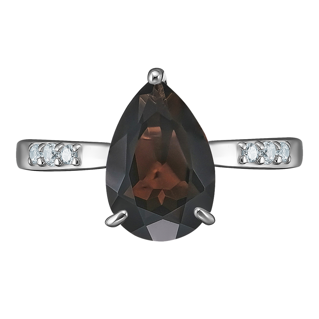 Серебряное кольцо 925 пробы; вставки 1 Раухтопаз; 6 Фианит бесцв.;