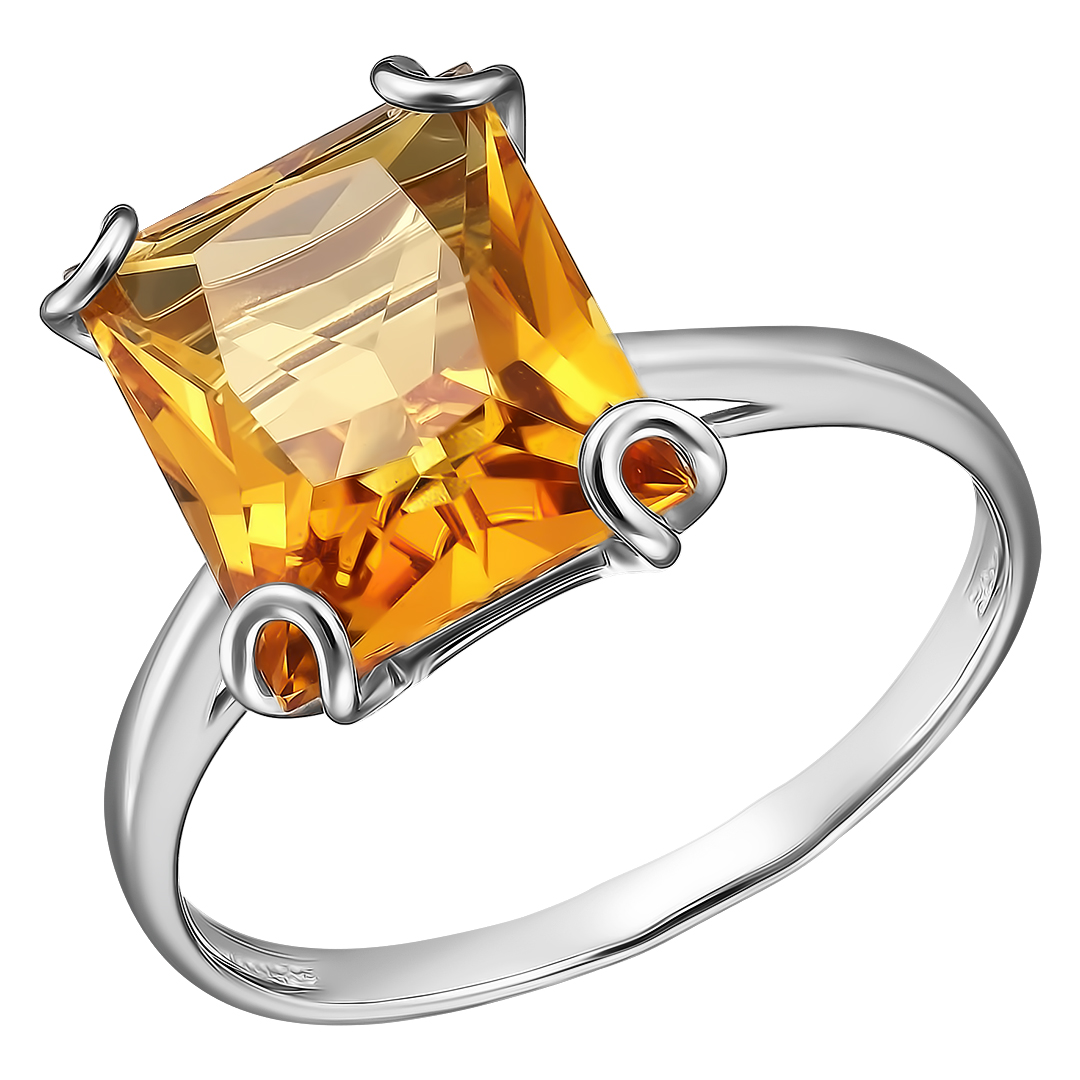 Серебряное кольцо 925 пробы; вставки 1 Цитрин;