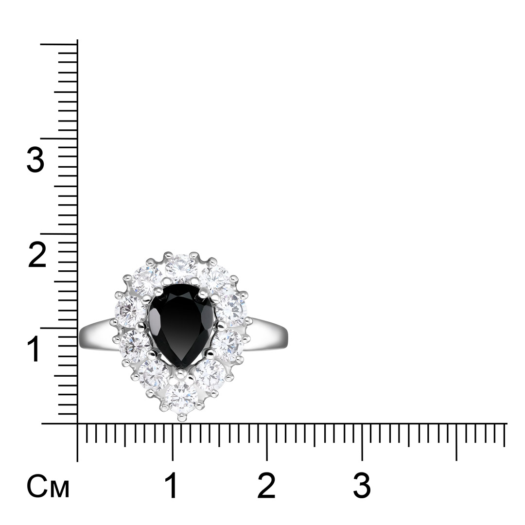 Серебряное кольцо 925 пробы; вставки 1 Турмалин черный; 10 Фианит бесцв.;