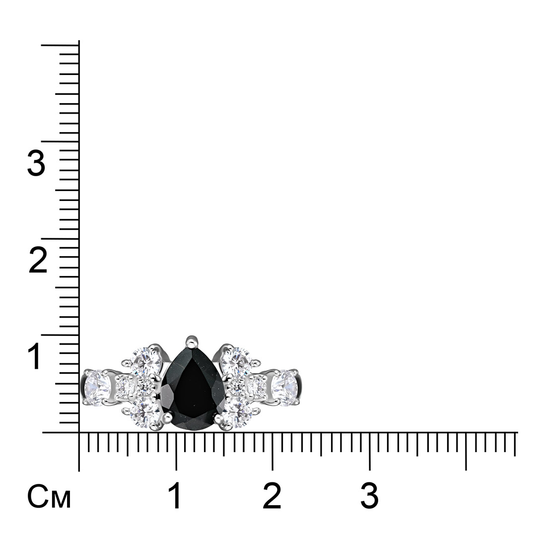 Серебряное кольцо 925 пробы; вставки 1 Турмалин черный; 10 Фианит бесцв.;